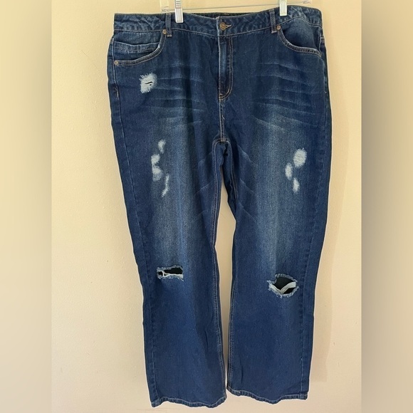 Midiross Women's Ripped Low Waist Straight Leg Jeans Dark Blue plus size 2XL new - Picture 1 of 3